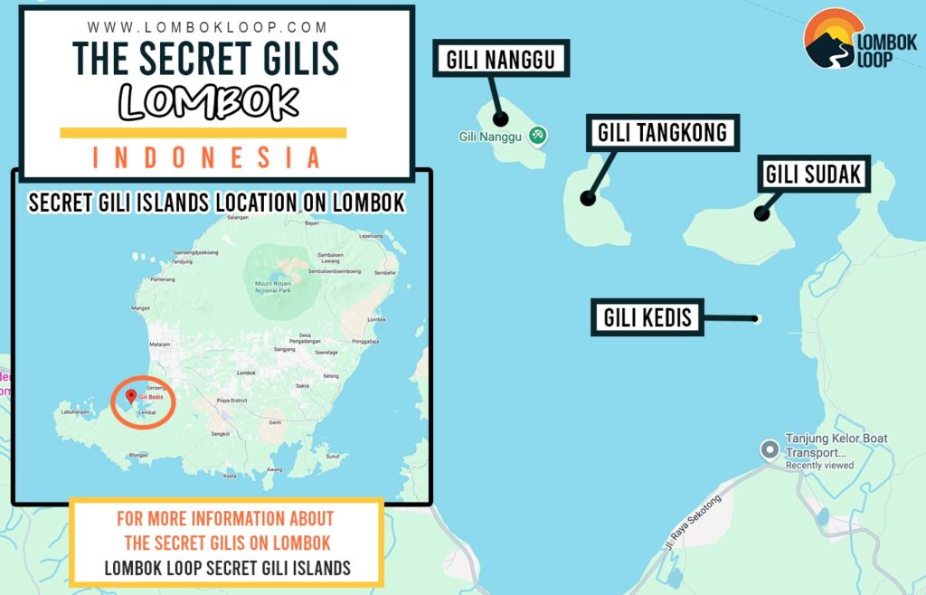 Map showing the location fo the Secret Gili Islands on Lombok, Indonesia
