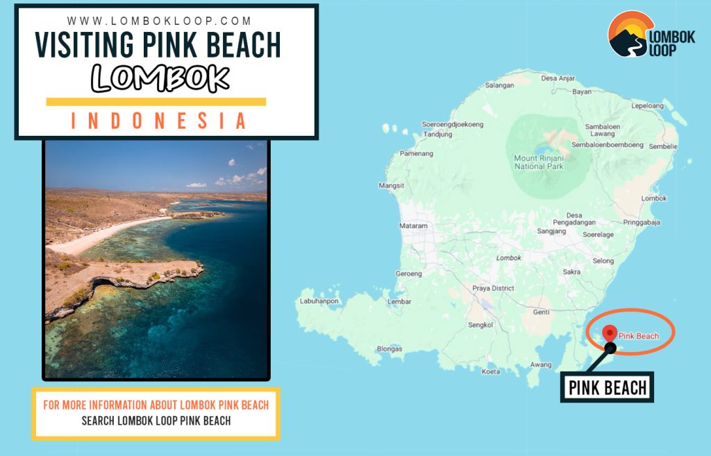 Map showing the location of Pink Beach on Lombok, Indonesia