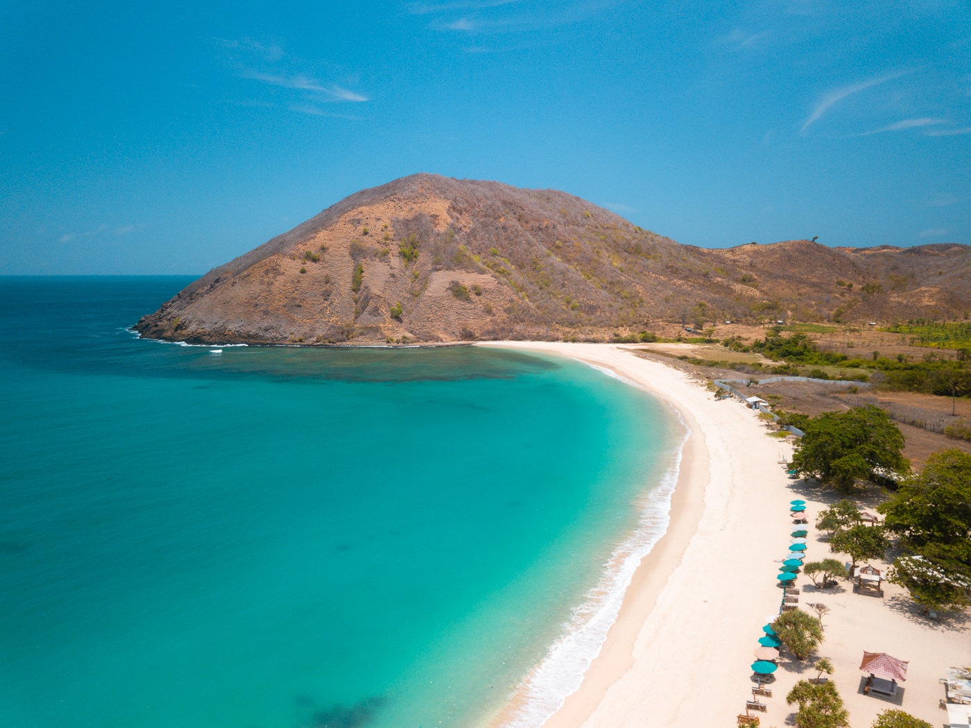 Mawun Beach near Kuta Lombok, a deep horseshoe bay with headlands on both sides