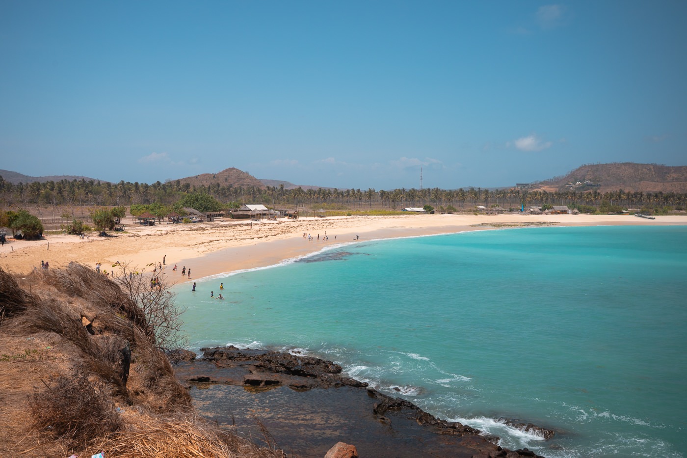 Tanjung Aan beach near Kuta Lombok with white sand and turquoise water at low tide