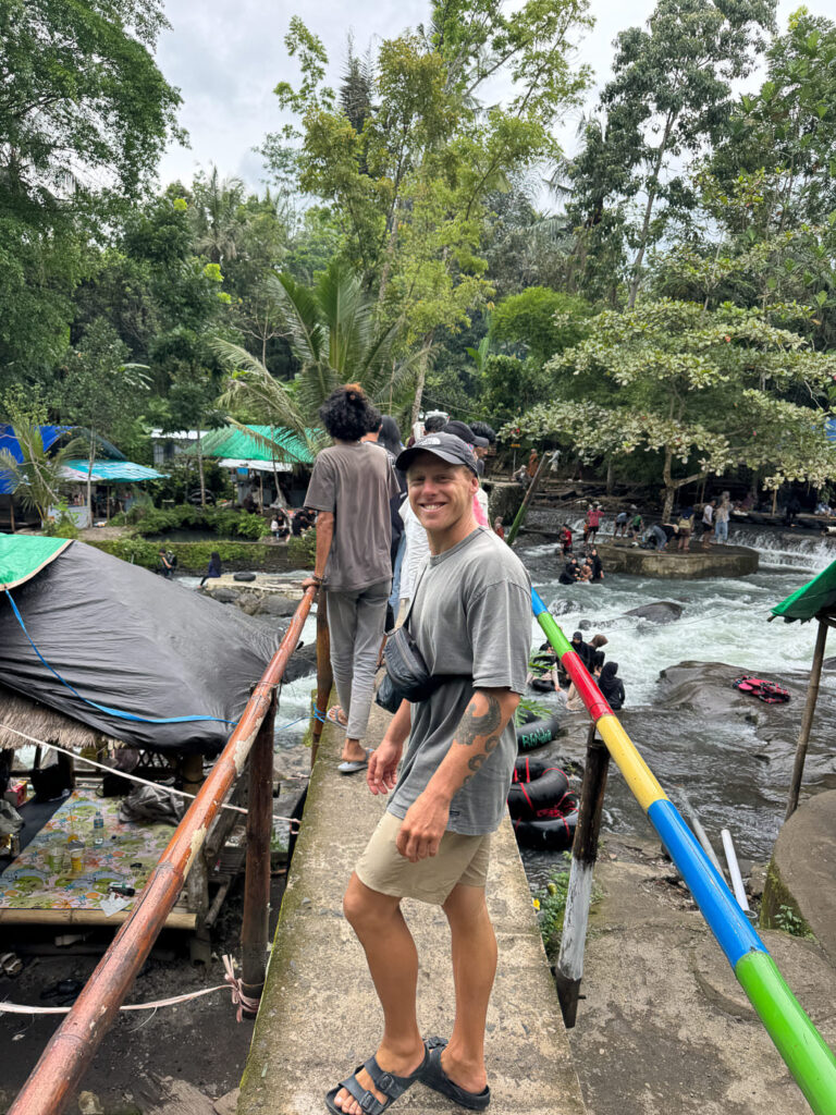 Lombok River tubing: How to Visit Bawak Goak Sesaot 11 Crossing the bridge at Bawak Goak Sesaot