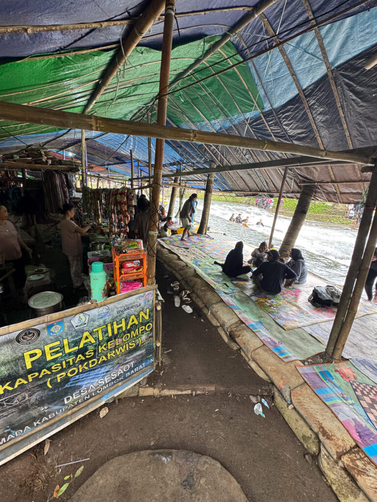 Lombok River tubing: How to Visit Bawak Goak Sesaot 16 Seating and eating area at Bawak Goak Sesaot after crossing the bridge